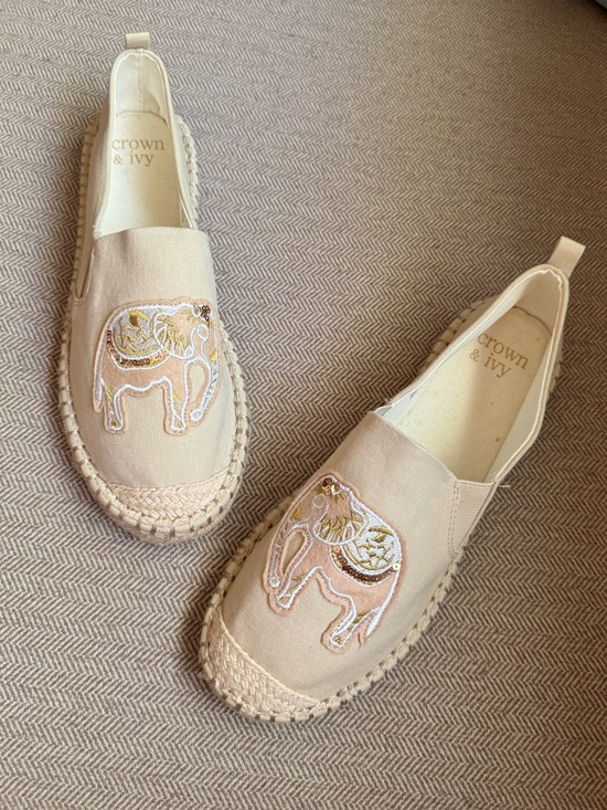crown & ivy Shoes - Crown & Ivy “Skylar” Elephant Canvas Espadrille Loafers in Natural/Ivory - 8.5